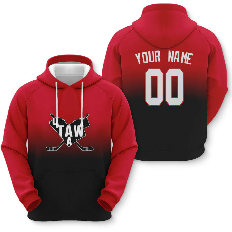 Custom Sports Pullover Sweatshirt Hockey Split Map Ottawa  Fashion Hoodie